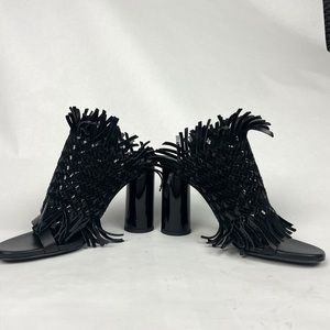Proenza Schouler Black Woven Leather Mules with Fringe Detail  Size 36 EU
